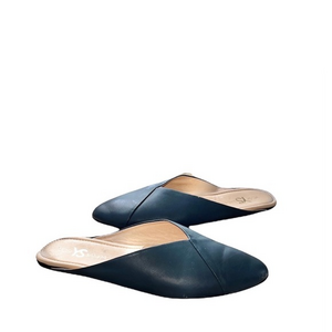 Yosi Samra Valentina Blue Leather Point Toe Mules Flats‎
